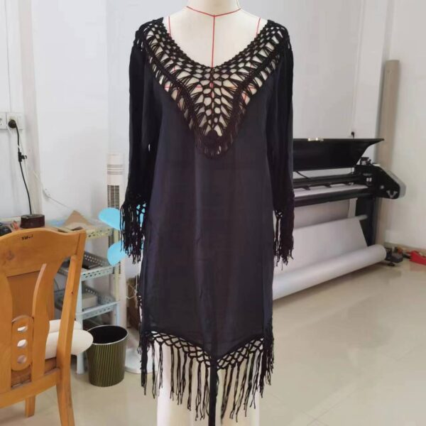 Hand Hook Flower Stitching Beach Cover-up Stylish Loose Plus Size Holiday Sun-protective Clothing - Image 5