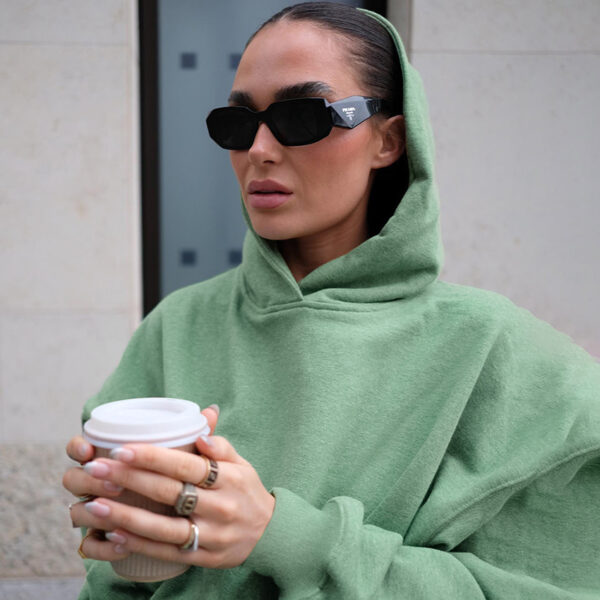 European And American Knitted Green Short Top Hooded Sweater Two-piece Set - Image 3