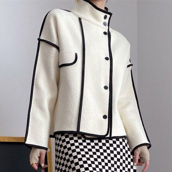 Women's Fashion Loose Temperament Contrast Color Stand-up Collar Top - Image 4