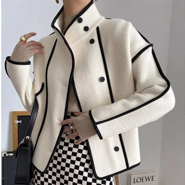 Women's Fashion Loose Temperament Contrast Color Stand-up Collar Top - Image 3