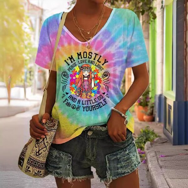 Women's Fashion V-neck Short Sleeve T-shirt 3D Digital Printing Short Sleeve T-shirt - Image 4
