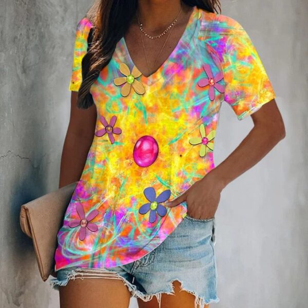 Women's Fashion V-neck Short Sleeve T-shirt 3D Digital Printing Short Sleeve T-shirt - Image 8