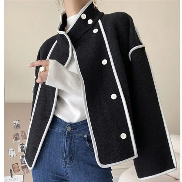 Women's Fashion Loose Temperament Contrast Color Stand-up Collar Top - Image 6