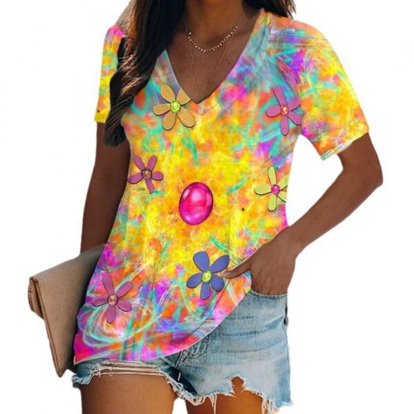 Women's Fashion V-neck Short Sleeve T-shirt 3D Digital Printing Short Sleeve T-shirt - Image 5