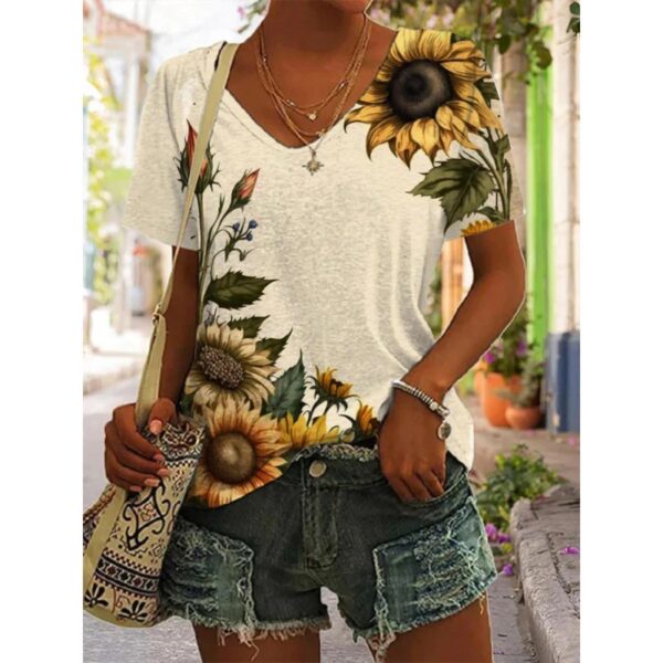 Women's Fashion V-neck Short Sleeve T-shirt 3D Digital Printing Short Sleeve T-shirt - Image 7
