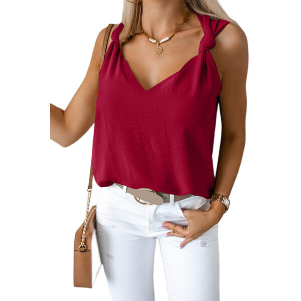 Summer V-neck Knotted Shoulder Strap Top Sleeveless Vest - Image 10