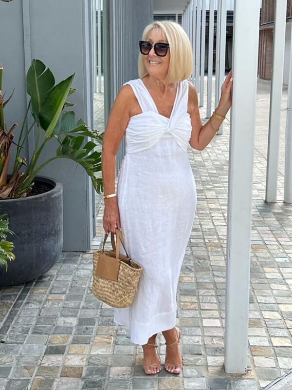Women's Solid Color Cross Tube Top Dress - Image 3